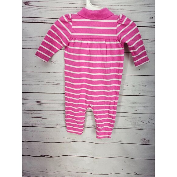Ralph Lauren Girls Pink Striped Polo Collared Coverall Outfit Size 9M‎ 9 months - Picture 2 of 7